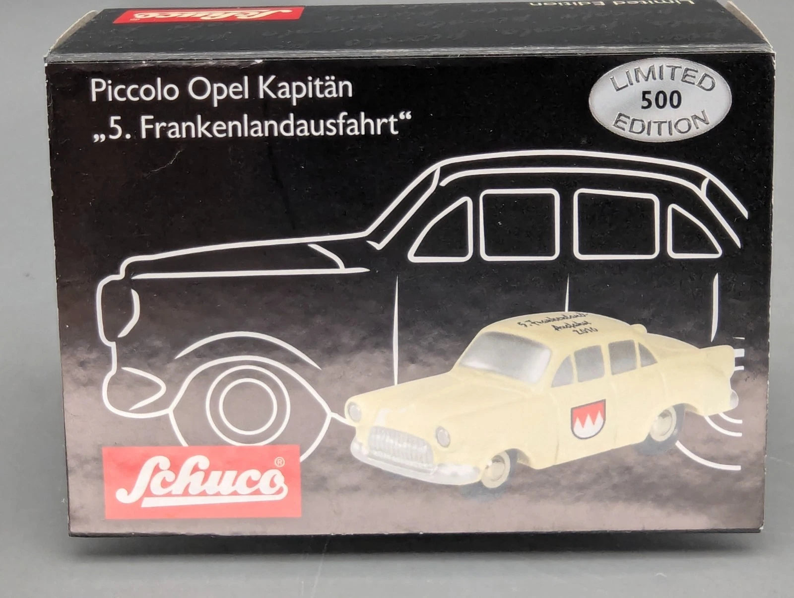 Modellautos 1:90 Schuco Opel Kapitän 5. Frankenlandausfahrt 2010 mit OVP