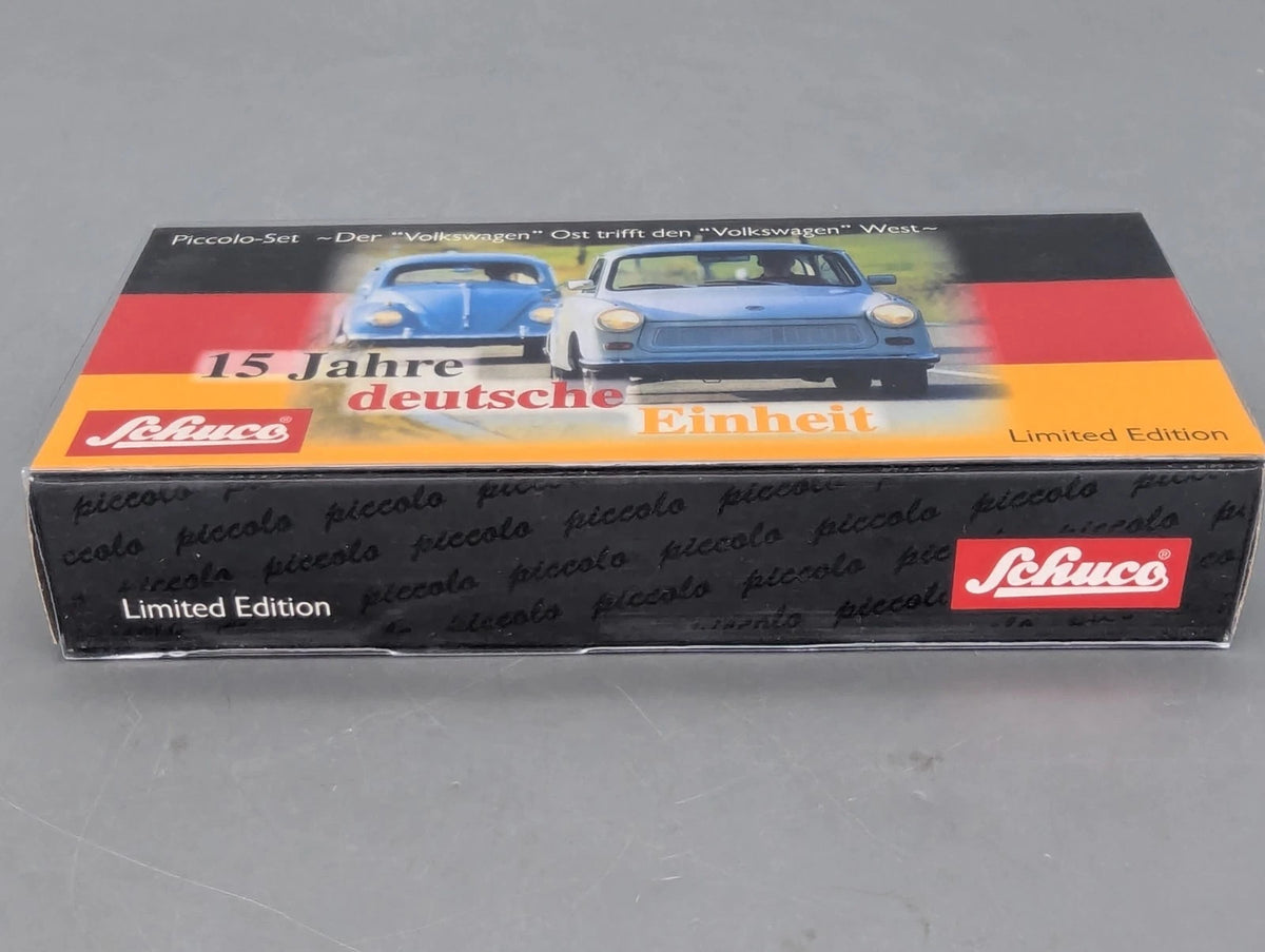 Modellautos 1:90 Schuco Piccolo Set 15 Jahre deutsche Einheit VW + Trabant OVP