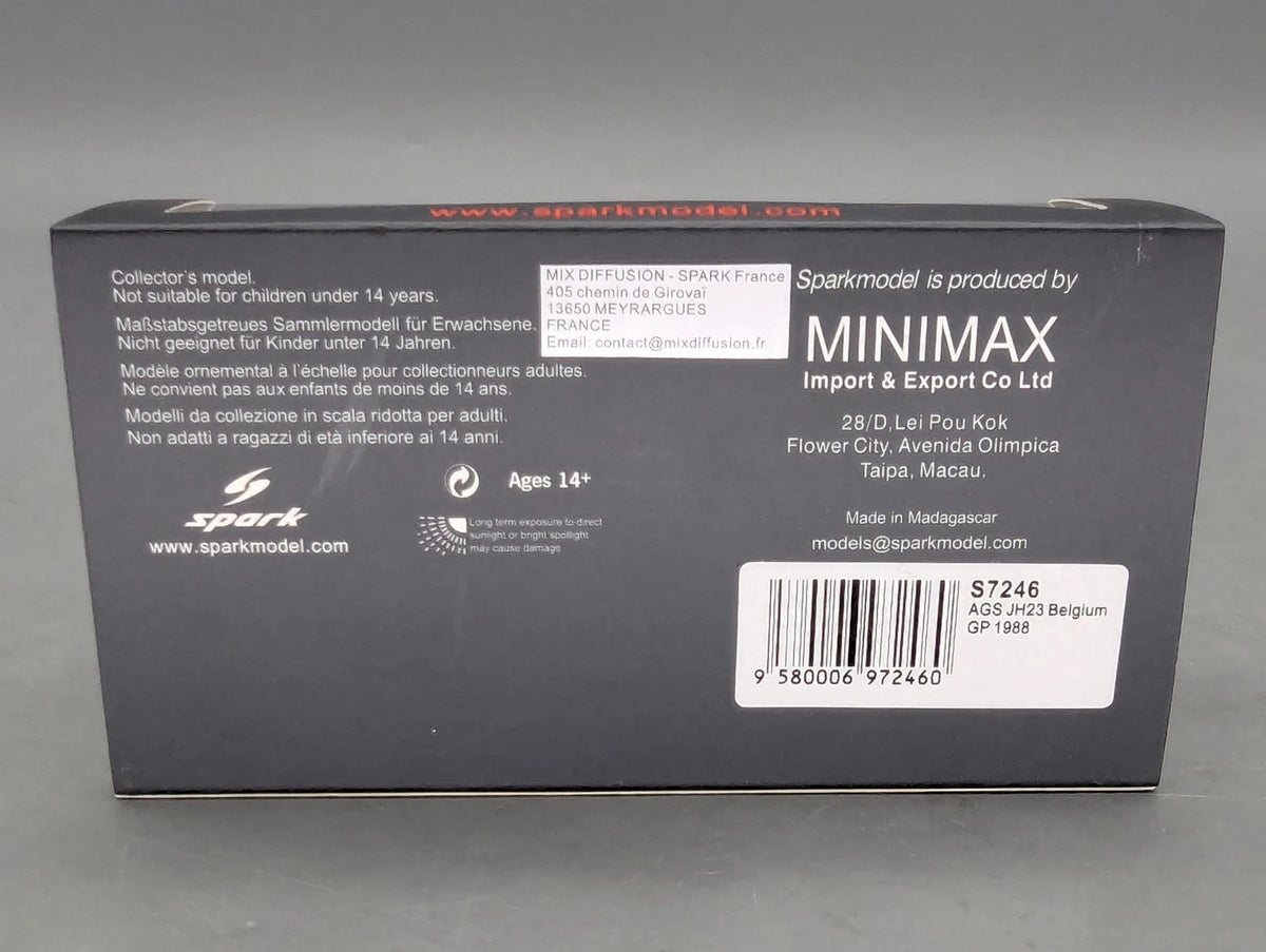 Modellautos 1:43 Spark S7246 AGS JH23 Belgium GP 1988 #14  P. Streiff OVP