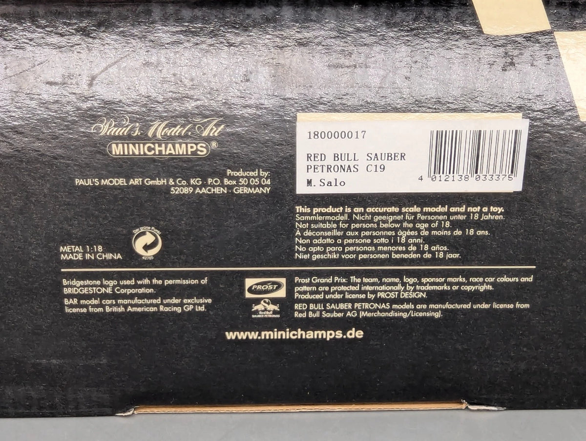 Modellautos 1:18 Minichamps Red Bull Sauber C19 #17 M. Salo mit OVP