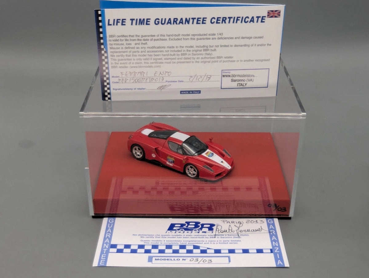 Modellautos 1:43 BBR Ferrari Enzo Paris 2013 Ltd 03/03 mit Vitrine und OVP