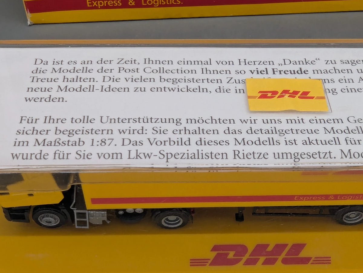 Lkw Modell 1:87 Rietze Iveco Eurostar Sattelzug DHL in Vitrine mit OVP