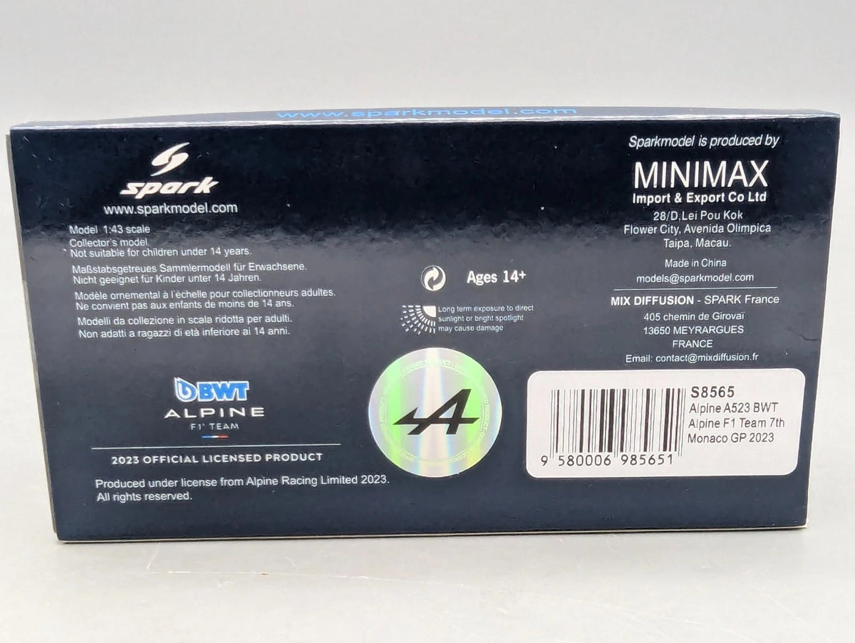 Modellautos 1:43 Spark S8565 Alpine A523 BWT Monaco GP 2023 #10 P. Gasly mit OVP