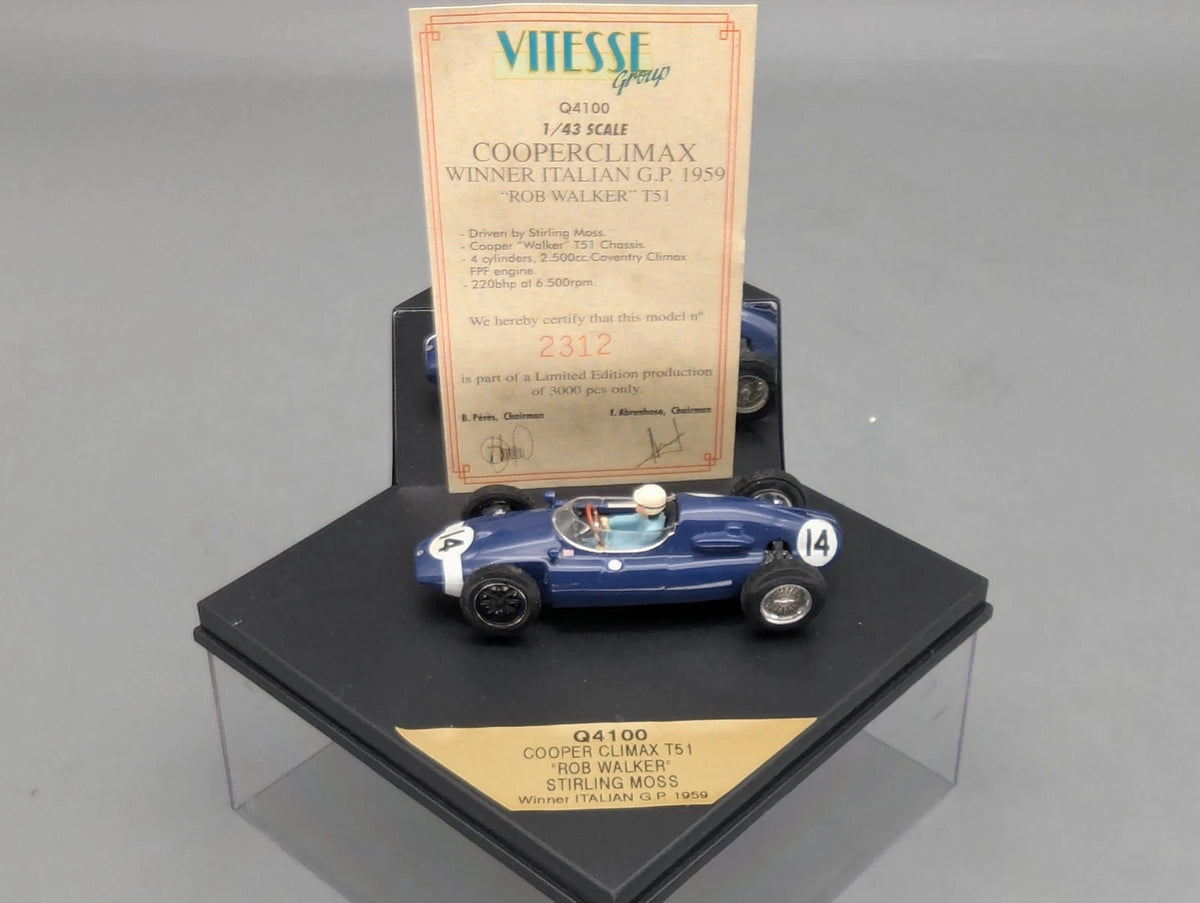 Modellautos 1:43 Quartzo Cooper Climax T51 WINNER Italien GP 1959 #14 Vitrine