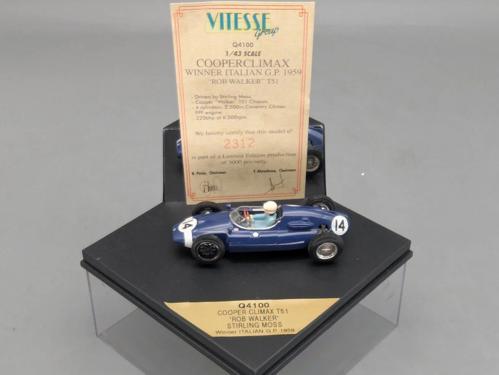 Modellautos 1:43 Quartzo Cooper Climax T51 WINNER Italien GP 1959 #14 Vitrine