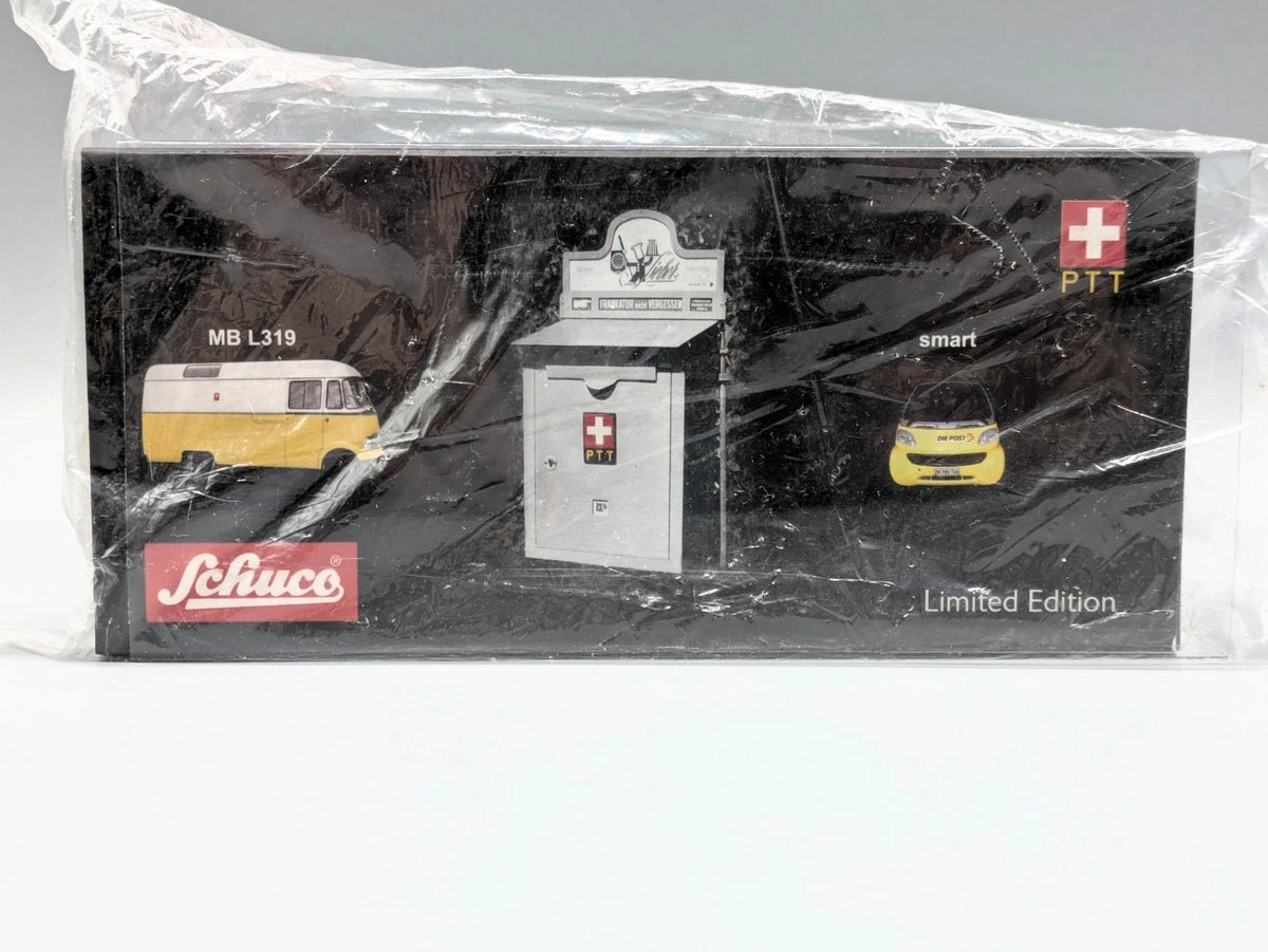 Modellautos 1:90 Schuco Piccolo Set "PTT" mit Mercedes-Benz L319 und Smart OVP