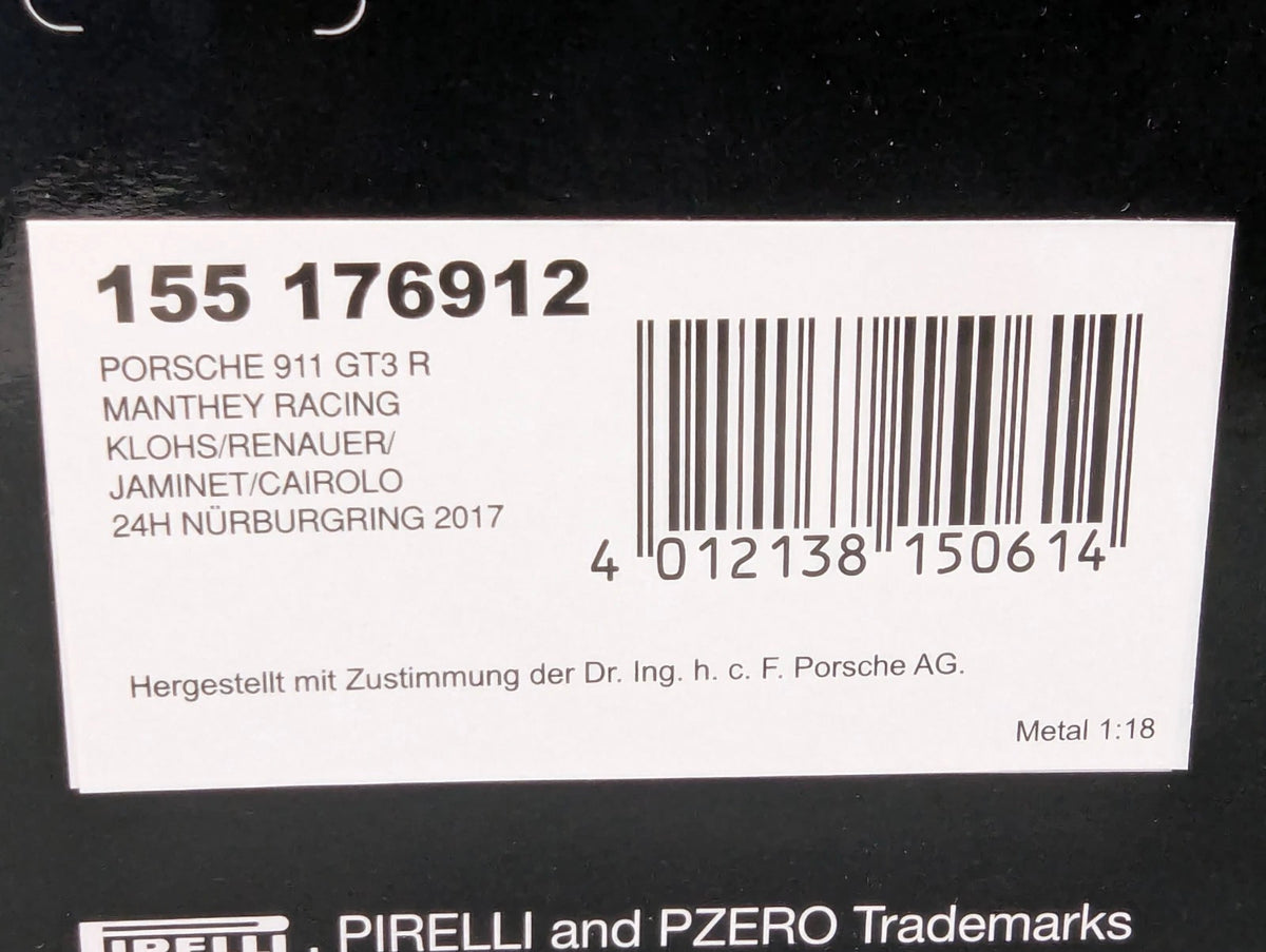 Modellautos 1:18 Minichamps Porsche 911 GT3 R 24h Nürburgring 2017 #12 OVP