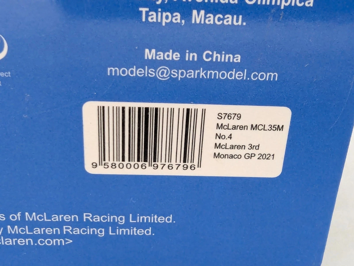 Modellautos 1:43 Spark S7679 McLaren MCL35M 3rd Monaco GP 2021 #4 L. Norris OVP