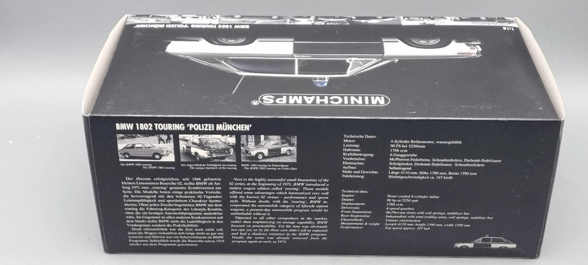 Modellautos 1:18 Minichamps 100 021090 BMW 1802 touring Polizei München OVP