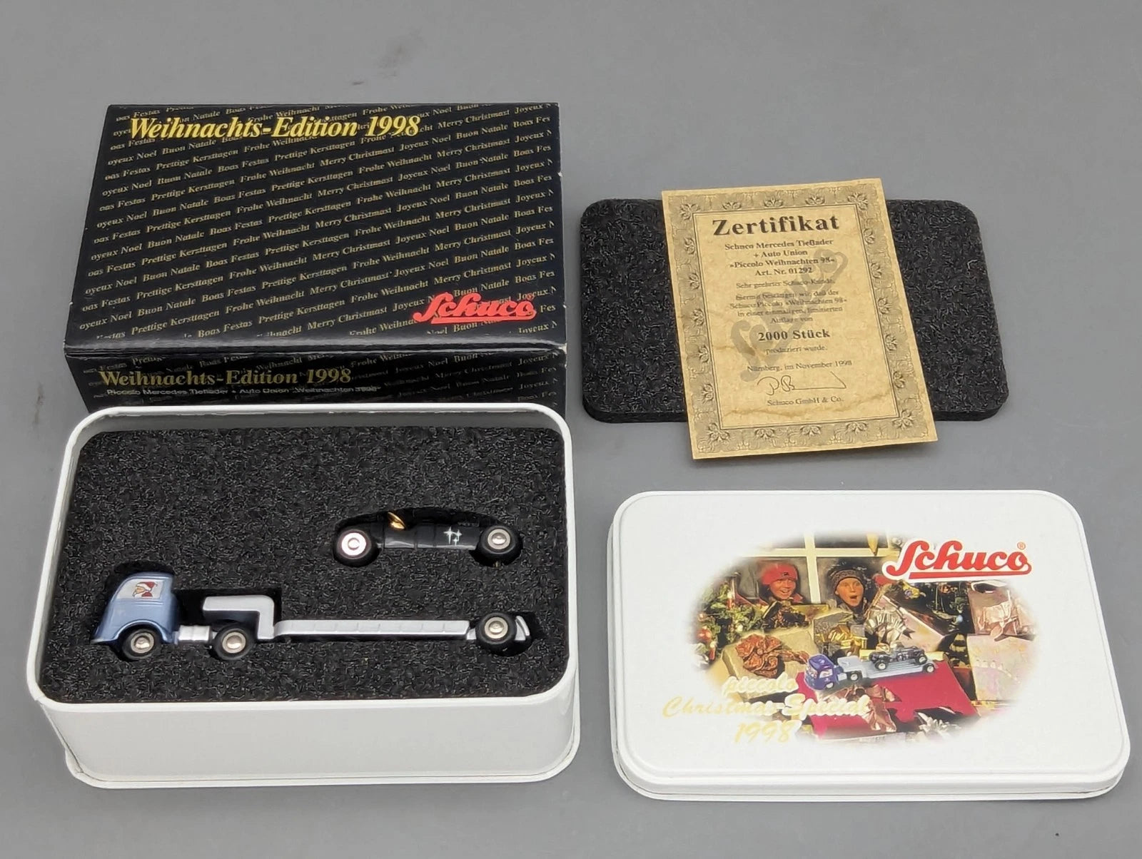 Modellautos 1:90 Schuco Piccolo Christmas Weihnachten 1998 MB Auto Union mit OVP