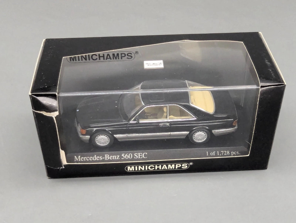 Modellautos 1:43 Minichamps Mercedes Benz 560 SEC 1986 Schwarz mit OVP