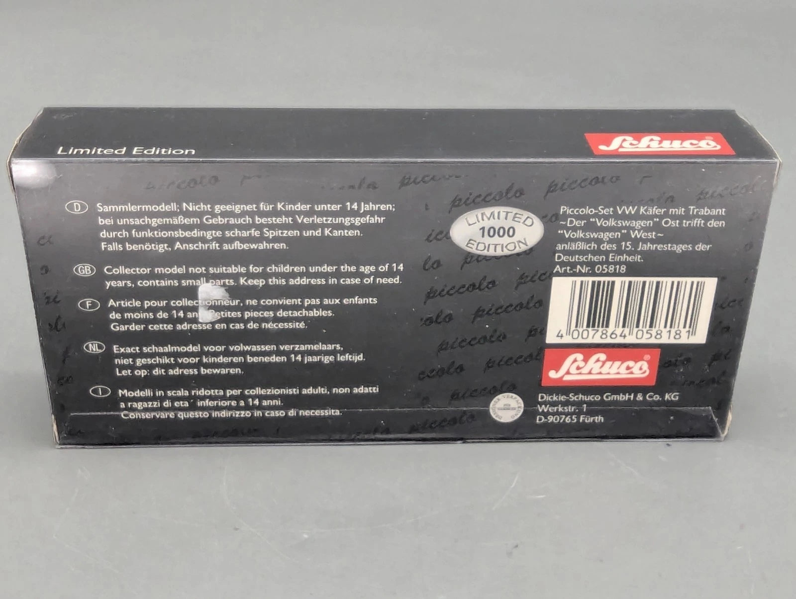 Modellautos 1:90 Schuco Piccolo-Set 15 Jahre deutsche Einheit VW Trabant in OVP