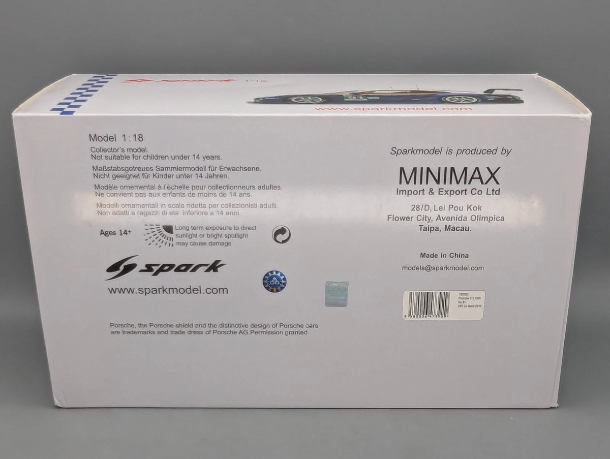 Modellautos 1:18 Spark 18S392 Porsche 911 RSR 24h Le Mans 2018 #91 Lietz uA OVP