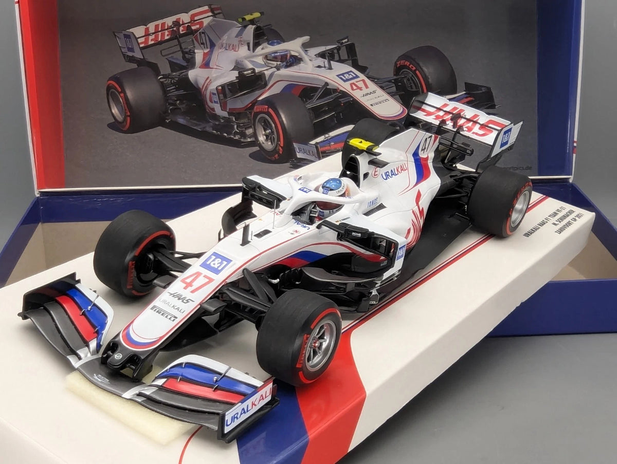 Modellautos 1:18 Minichamps Uralkali Haas VF-21 NL GP 2021 #47 M. Schumacher OVP