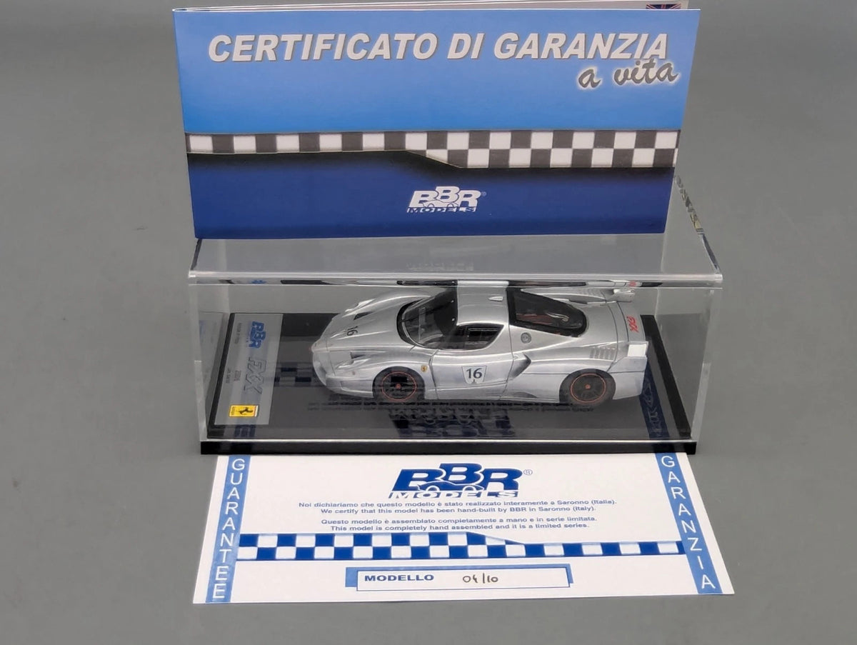 Modellautos 1:43 BBR Ferrari FXX  2006 Silber #16 Ltd 04/10 mit Vitrine und OVP