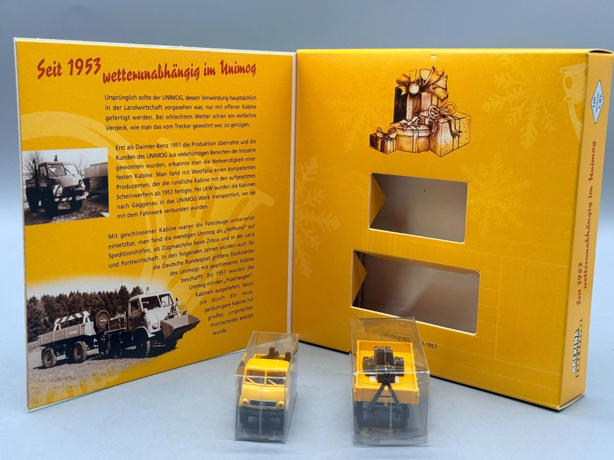 LKW Modelle H0 1:87 Brekina Mercedes-Benz Unimog 402 mit Anhänger mit OVP