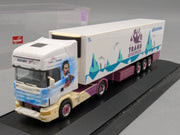Lkw Modell 1:87 Herpa Scania Kühlkoffersattelzug Trio Trans mit Vitrine