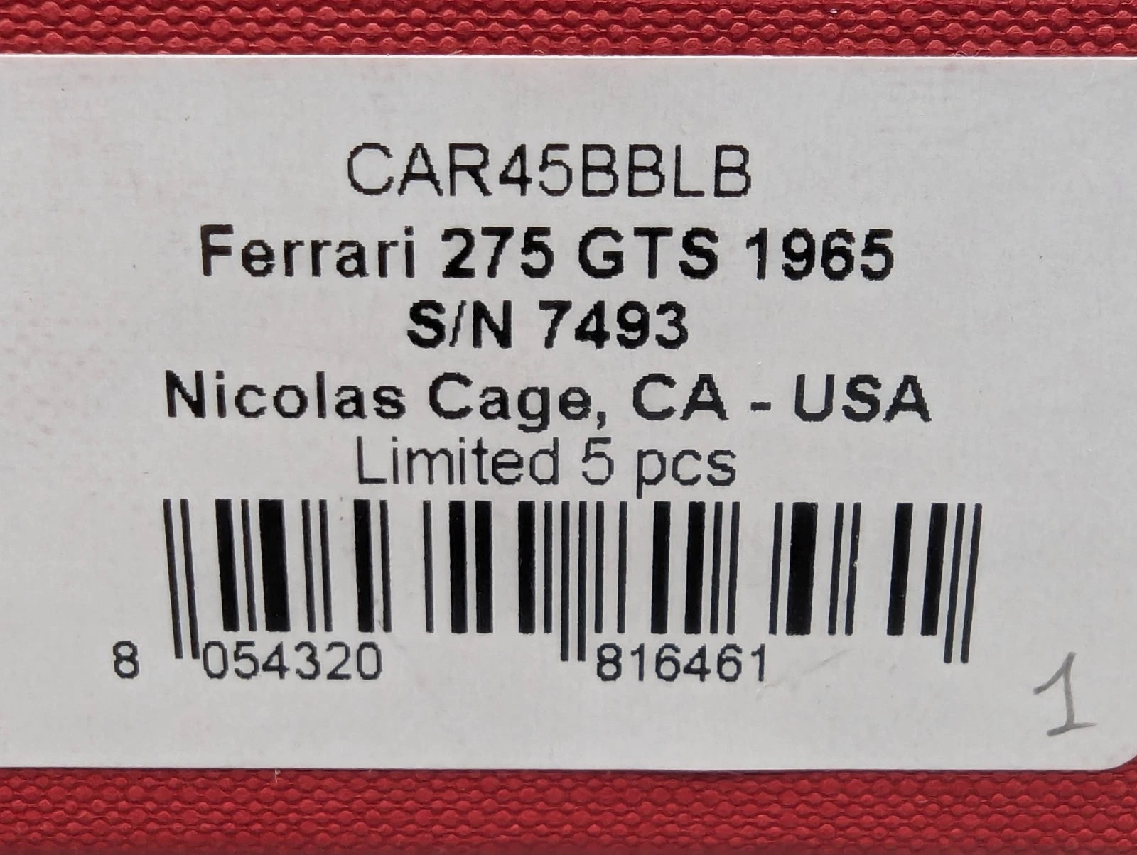 Modellautos 1:43 BBR Ferrari 275 GTS 1965 Nicolas Cage Personal Car  01/05 OVP