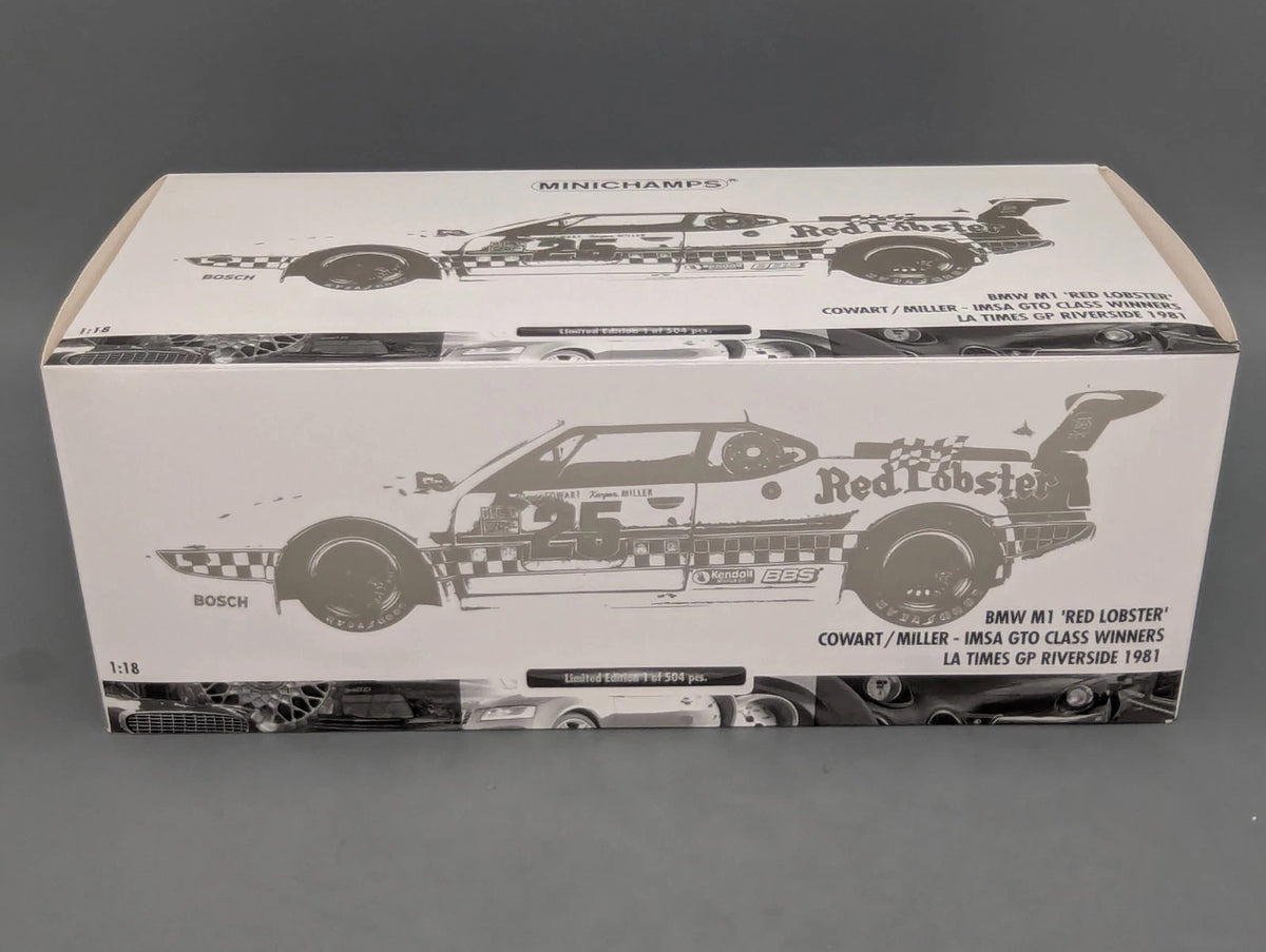 Modellautos 1:18 Minichamps BMW M1 Red Lobster WINNER Riverside 1981 #25 mit OVP