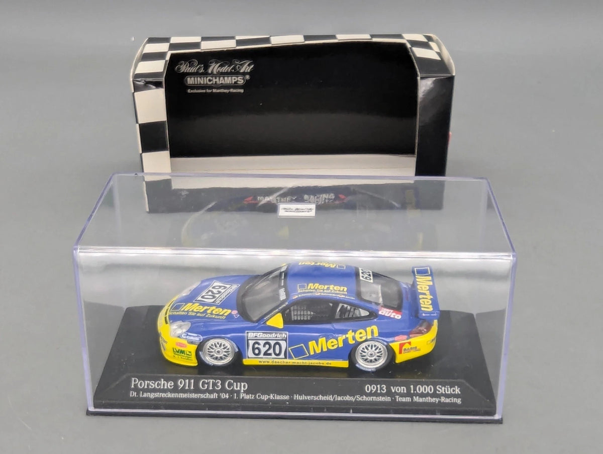 Modellautos 1:43 Minichamps Porsche 911 GT3 Cup 2004 WINNER #620 Manthey OVP