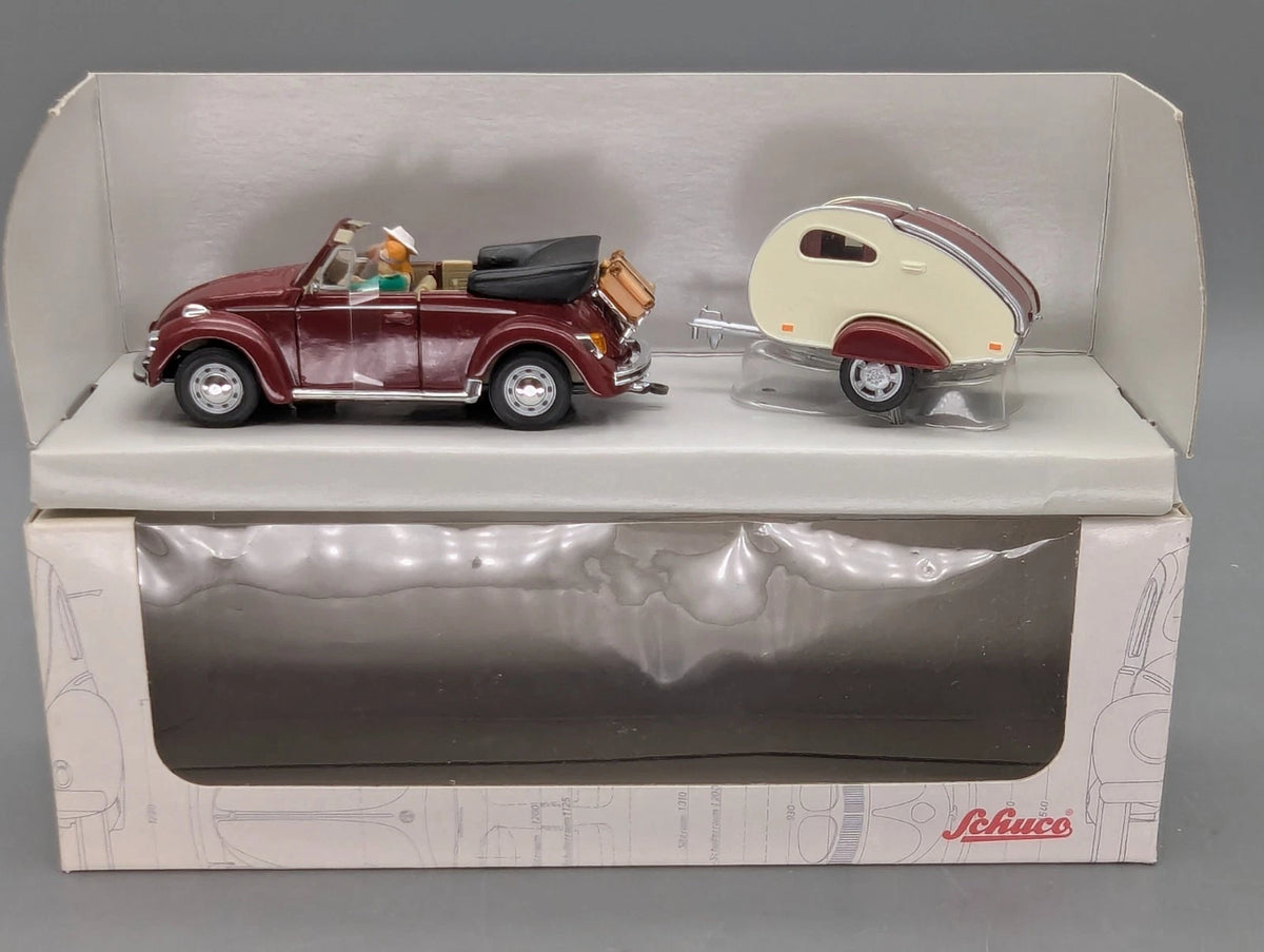 Modellautos 1:72 Schuco VW Käfer Cabrio mit Wohn Anhänger 2-tlg Set Dealer OVP