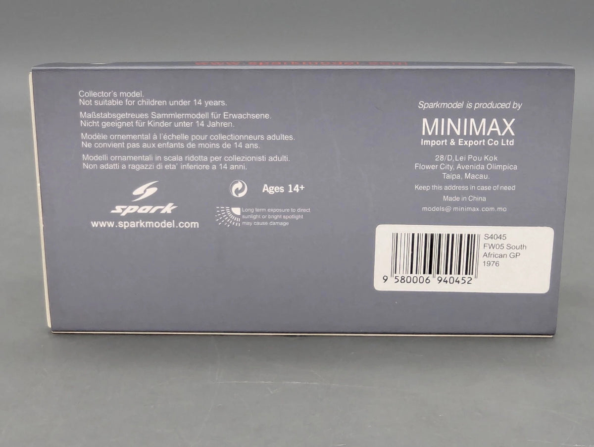 Modellautos 1:43 Spark S4045 Williams FW05 South African GP 1976 #20 J. Ickx OVP