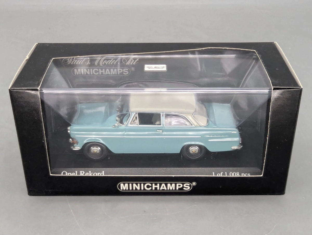 Modellautos 1:43 Minichamps Opel Rekord P2 1960 Blau Grau mit OVP