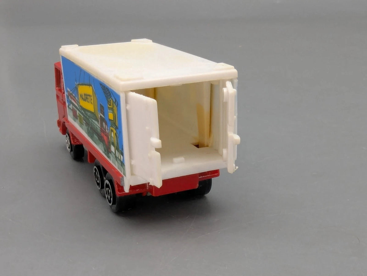 Modellautos 1:100 Majorette 214 Saviem Container + Original Majorette Vitrine