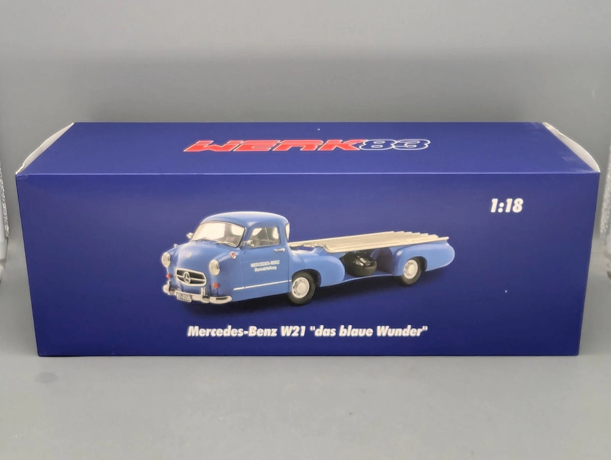 Modellautos 1:18 Werk83 iScale Mercedes Renntransporter Das blaue Wunder mit OVP