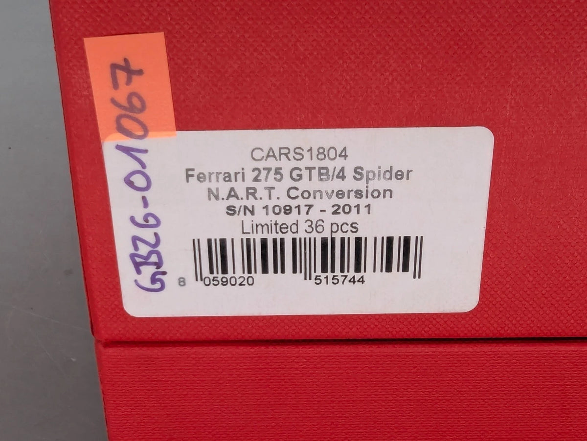 Modellautos 1:18 BBR Ferrari 275 GTB/4 Spider NART S/N 10917 01/36 pcs OVP