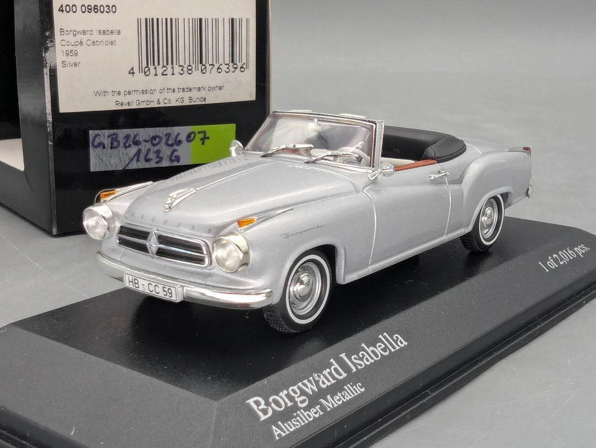 Modellautos 1:43 Minichamps Borgward Isabella Coupe Cabriolet 1959 Silber OVP