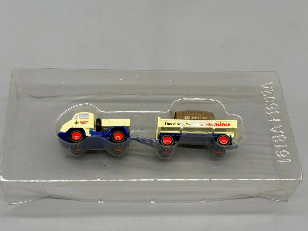 Modellautos 1:90 Schuco Piccolo 2er-Set Unimog + Anhänger Warsteiner in OVP
