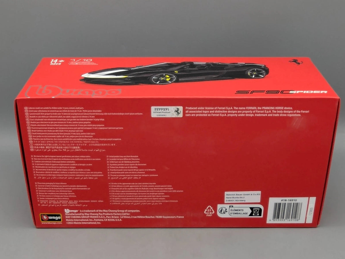 Modellautos 1:18 Bburago Ferrari SF90 Spider Assetto Fiorano Schwarz mit OVP