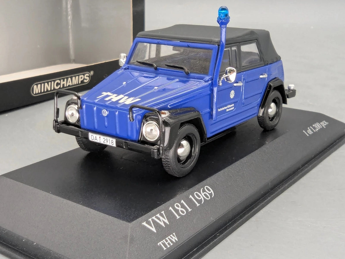 Modellautos 1:43 Minichamps Volkswagen VW 181 THW 1969 Blau mit OVP